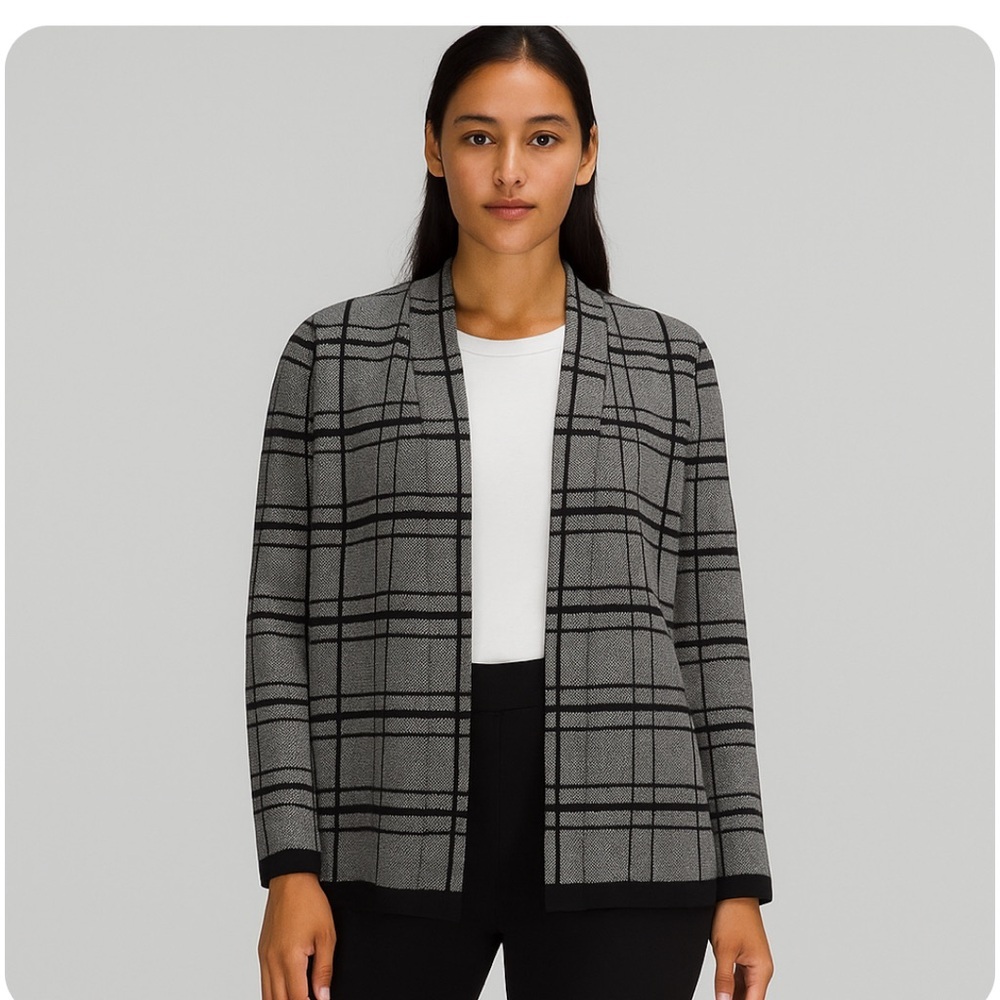 * Sioni Liquid Windowpane Gray Black Structured Sweater Blazer Jacket Size Small